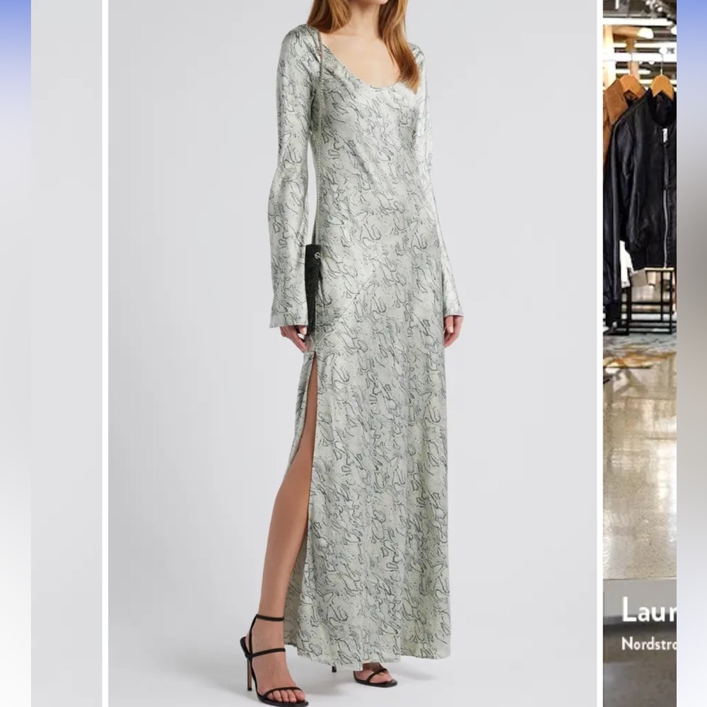 Long Sleeve Bias Cut Satin Maxi Dress